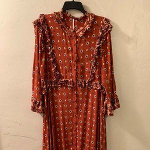 Free People Calico Skies Midi Dress Terra Cotta